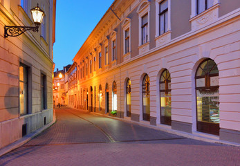 Eger, Hungary. Historic city center: sunset view.