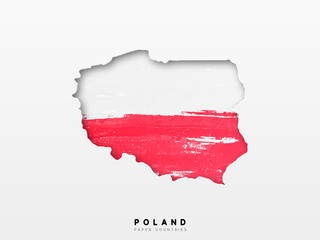 Poland detailed map with flag of country. Painted in watercolor paint colors in the national flag