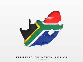 Republic of South Africa detailed map with flag of country. Painted in watercolor paint colors in the national flag