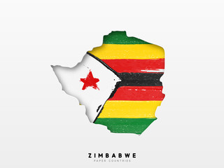 Zimbabwe detailed map with flag of country. Painted in watercolor paint colors in the national flag