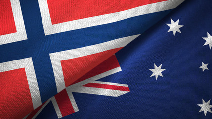 Norway and Australia two flags textile cloth, fabric texture