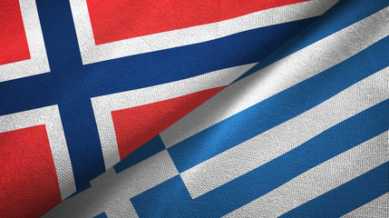 Norway and Greece two flags textile cloth, fabric texture