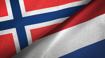 Norway and Netherlands two flags textile cloth, fabric texture © Aleks Taurus