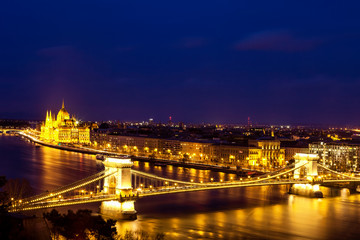 Budapest's Parliament and Chain Bridge Illuminated at Twilight