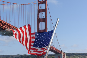 US Flag and Golden Gate Bridge