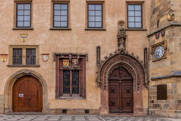 Prague building facade and clock
