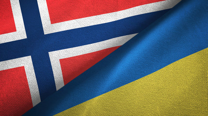 Norway and Ukraine two flags textile cloth, fabric texture