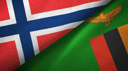 Norway and Zambia two flags textile cloth, fabric texture