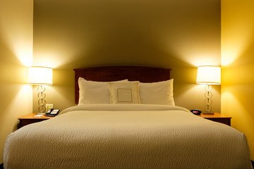 Generic view of interior of a king bed hotel room