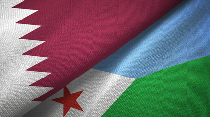 Qatar and Djibouti two flags textile cloth, fabric texture