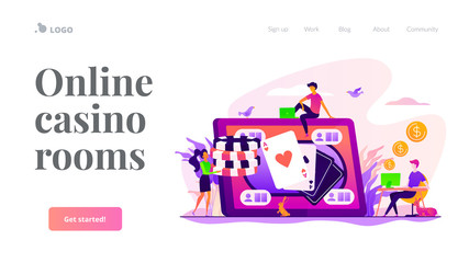 Online poker, internet gambling, online casino rooms and online poker table concept. Website homepage interface UI template. Landing web page with infographic concept hero header image.