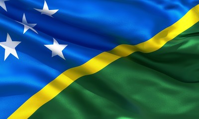 Realistic silk material Solomon Islands waving flag, high quality detailed fabric texture. 3d illustration