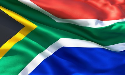 Realistic silk material South Africa waving flag, high quality detailed fabric texture. 3d illustration