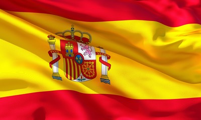 Realistic silk material Spain waving flag, high quality detailed fabric texture. 3d illustration