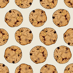 Chocolate chip cookie, Seamless pattern vector.