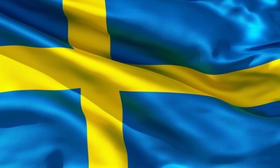Realistic silk material Sweden waving flag, high quality detailed fabric texture. 3d illustration