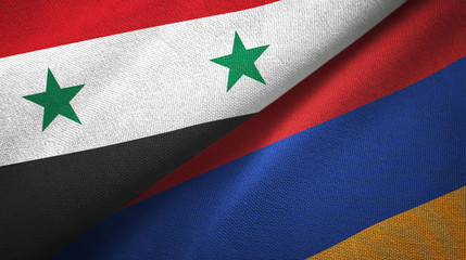 Syria and Armenia two flags textile cloth, fabric texture