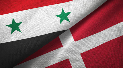 Syria and Denmark two flags textile cloth, fabric texture