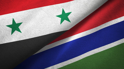 Syria and Gambia two flags textile cloth, fabric texture