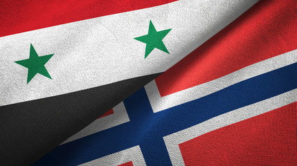 Syria and Norway two flags textile cloth, fabric texture