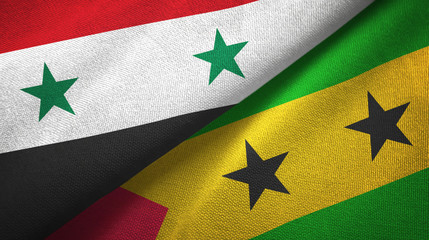 Syria and Sao Tome and Principe two flags textile cloth, fabric texture