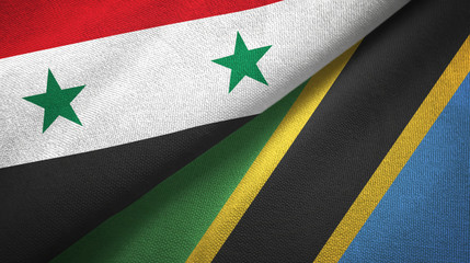 Syria and Tanzania two flags textile cloth, fabric texture