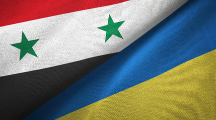 Syria and Ukraine two flags textile cloth, fabric texture