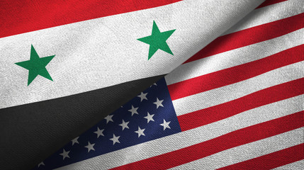 Syria and United States two flags textile cloth, fabric texture