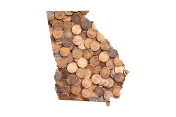Georgia State Map and Money Concept, Piles of Coins, Pennies