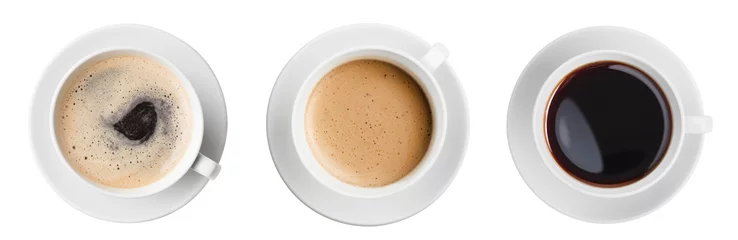 Fotobehang Koffie koffiekopje bovenaanzicht set geïsoleerd