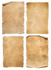 Vintage paper or parchment sheets set isolated on white