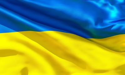 Realistic silk material Ukraine waving flag, high quality detailed fabric texture. 3d illustration