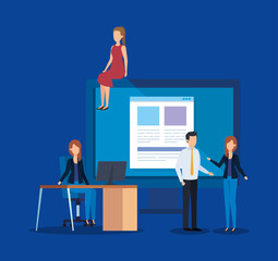 professional businesspeople with computer document and candidate