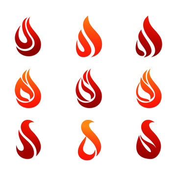 Set Of Red fire flames Logo symbols icon vector