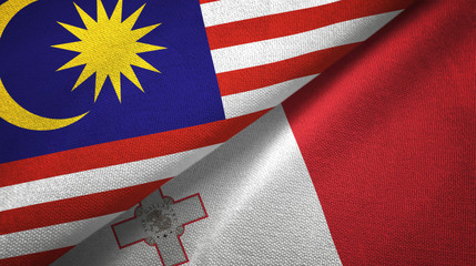 Malaysia and Malta two flags textile cloth, fabric texture