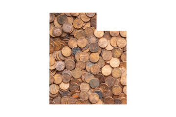 Utah State Map and Money Concept, Piles of Coins, Pennies