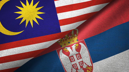 Malaysia and Serbia two flags textile cloth, fabric texture