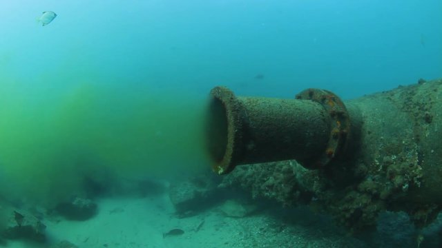 Recycled wastewater from city infrastructure being released into the ocean