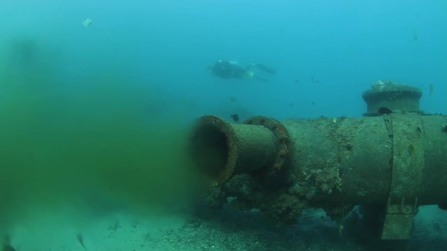 Treated sewer being released into the ocean as recycled water