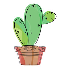 Watercolor cactus in a pot plant. VEctor illustration design