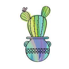 Watercolor cactus in a pot plant. VEctor illustration design