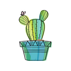Watercolor cactus in a pot plant. VEctor illustration design