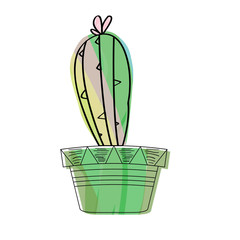 Watercolor cactus in a pot plant. VEctor illustration design