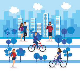 young couple in bicycles avatars characters