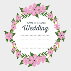 Fototapeta na wymiar wedding card decoration with flowers and leaves