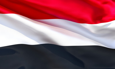Realistic silk material Yemen waving flag, high quality detailed fabric texture. 3d illustration