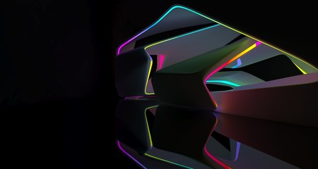 Abstract  white Futuristic Sci-Fi Smooth interior With Gradient Glowing Neon Tubes . 3D illustration and rendering.