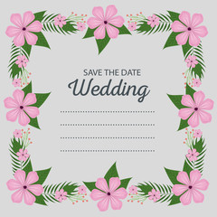 wedding card with flowers plants border