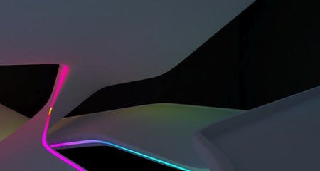 Abstract  white Futuristic Sci-Fi Smooth interior With Gradient Glowing Neon Tubes . 3D illustration and rendering.
