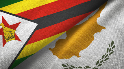 Zimbabwe and Cyprus two flags textile cloth, fabric texture